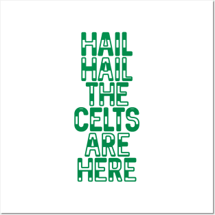 Hail Hail The Celts Are Here, Glasgow Celtic Football Club Green and White Striped Text Design Posters and Art